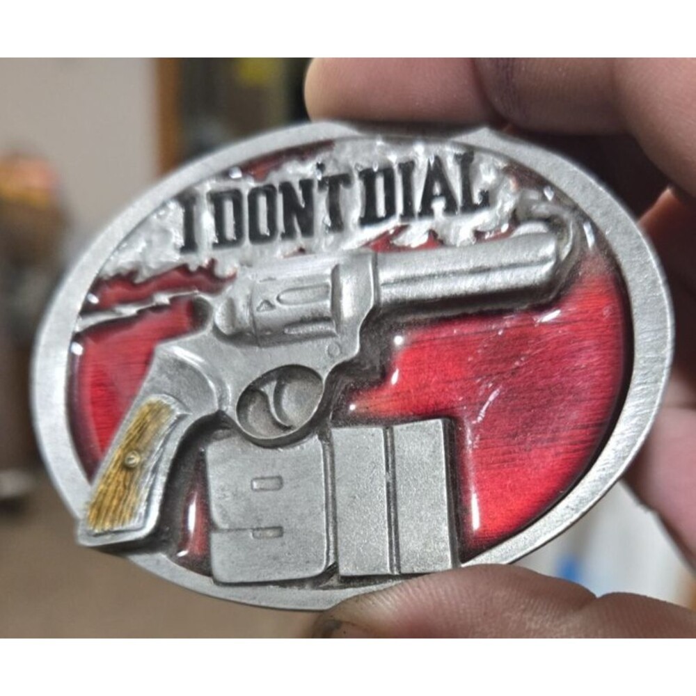 Vintage 1999 Belt Buckle - "I Dont Dial 911" - Siskiyou Buckle Co.